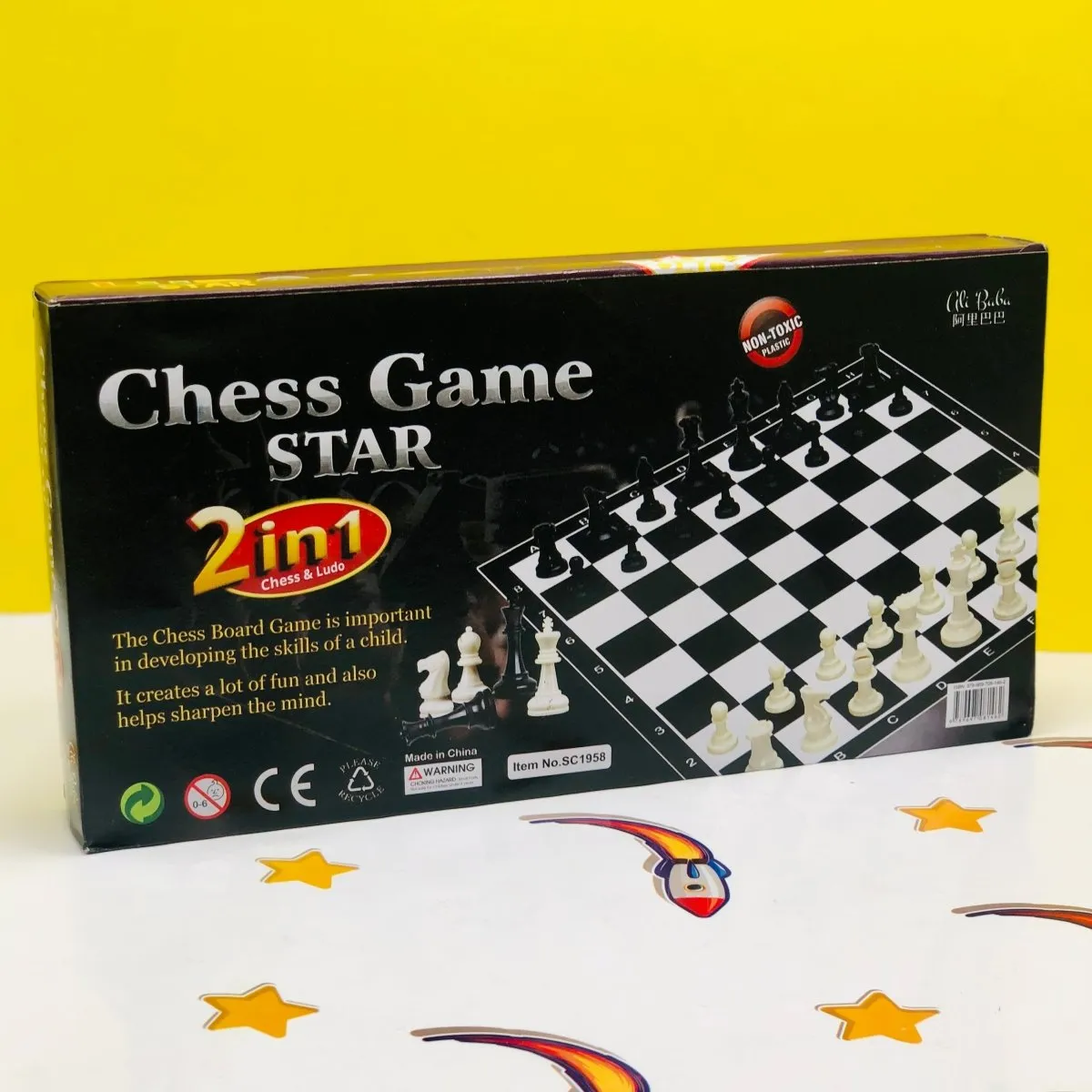 2-in-1 Ludo Star & Chess Board