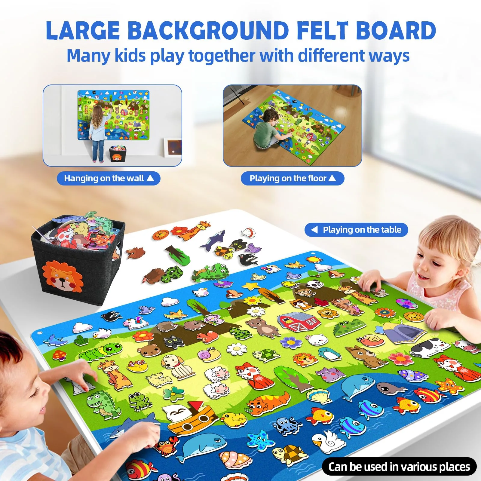 204Pcs Animals Felt Busy Board Story Set with Storage Bag Preschool Large Wall Storyboard Forest Themed Early Learning Interactive Play Kit Wall Hanging Gift for Toddlers Kids 40 X 28 Inch