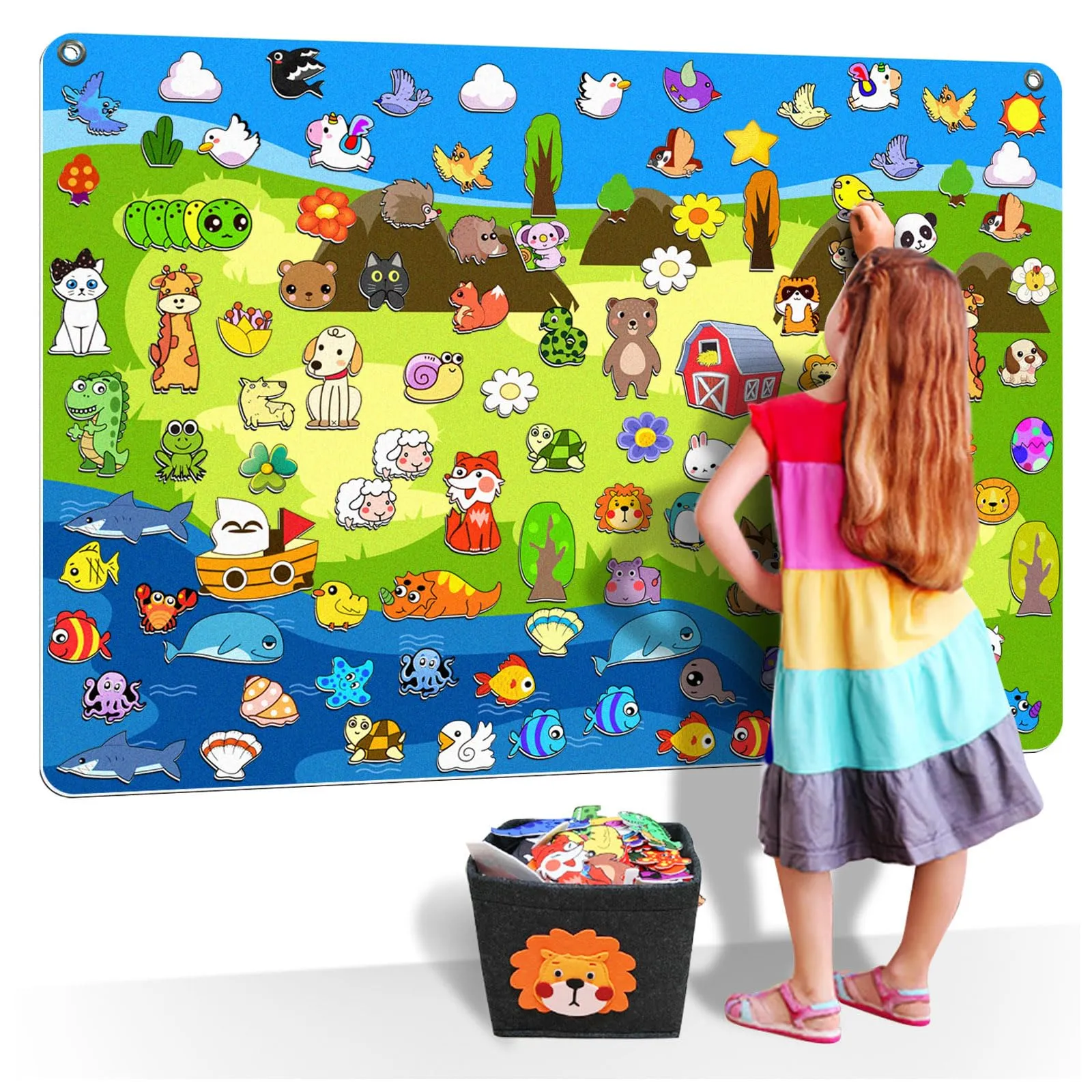 204Pcs Animals Felt Busy Board Story Set with Storage Bag Preschool Large Wall Storyboard Forest Themed Early Learning Interactive Play Kit Wall Hanging Gift for Toddlers Kids 40 X 28 Inch