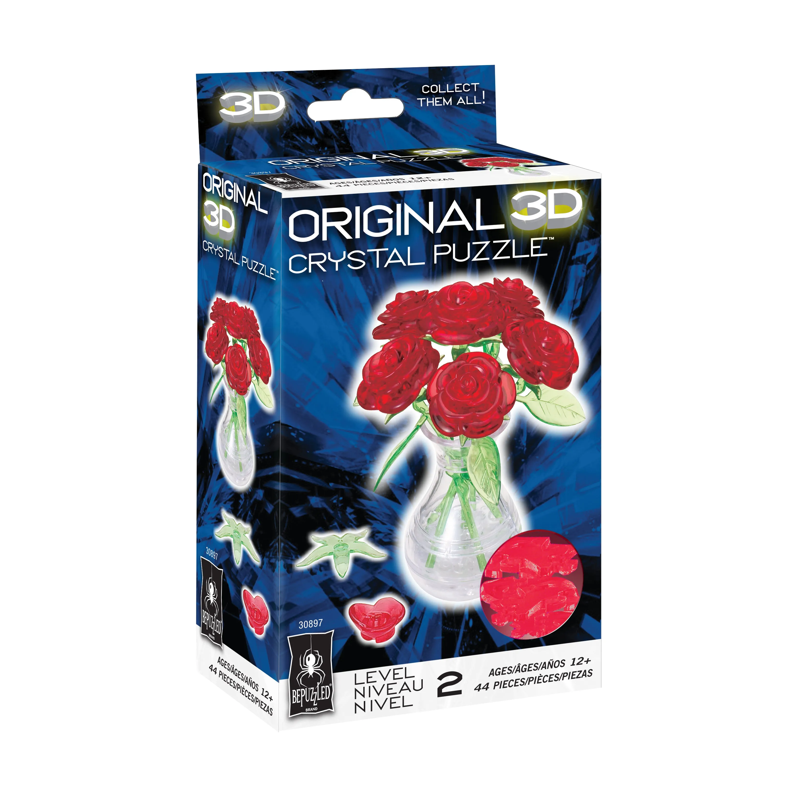 3D Crystal Puzzle - Roses in a Vase: 47 Pcs