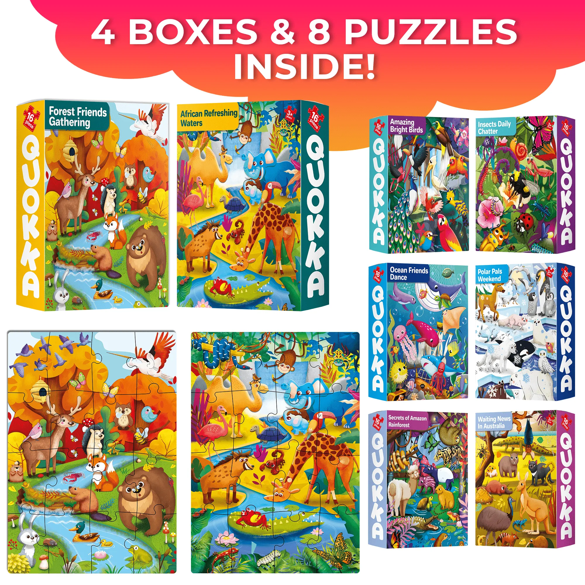 4x32 PCS Jigsaw Puzzles | Animals & Bugs