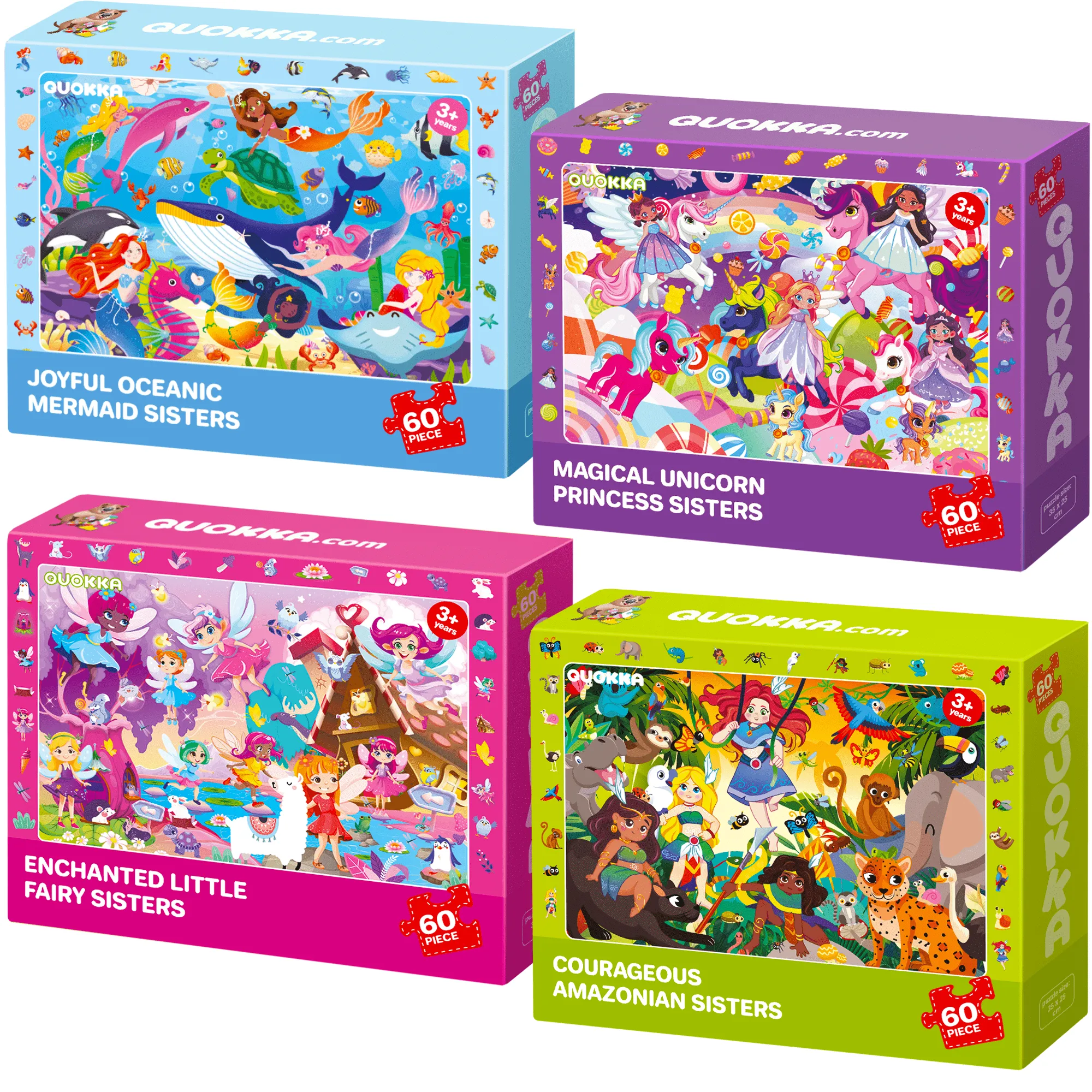 60 Pcs Puzzles for Kids | Mermaids, Unicorns, Amazonians