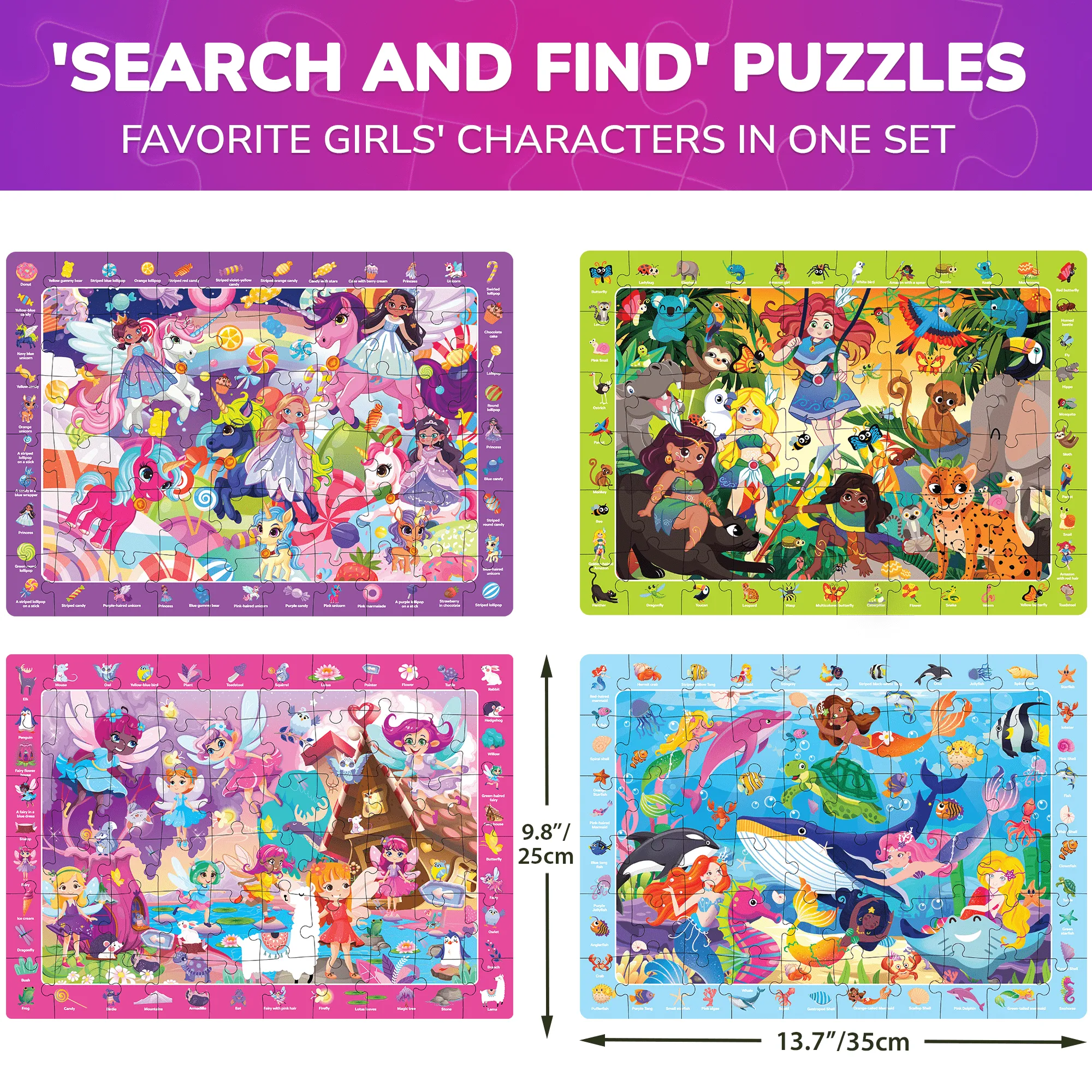 60 Pcs Puzzles for Kids | Mermaids, Unicorns, Amazonians