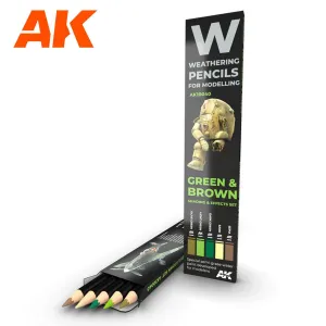 AK Interactive AK10040 Weathering Pencils Green & Brown Shading & Effects Set