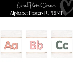 Alphabet Posters | Coral Classroom Decor | Coral Floral Dream |  UPRINT | Schoolgirl Style