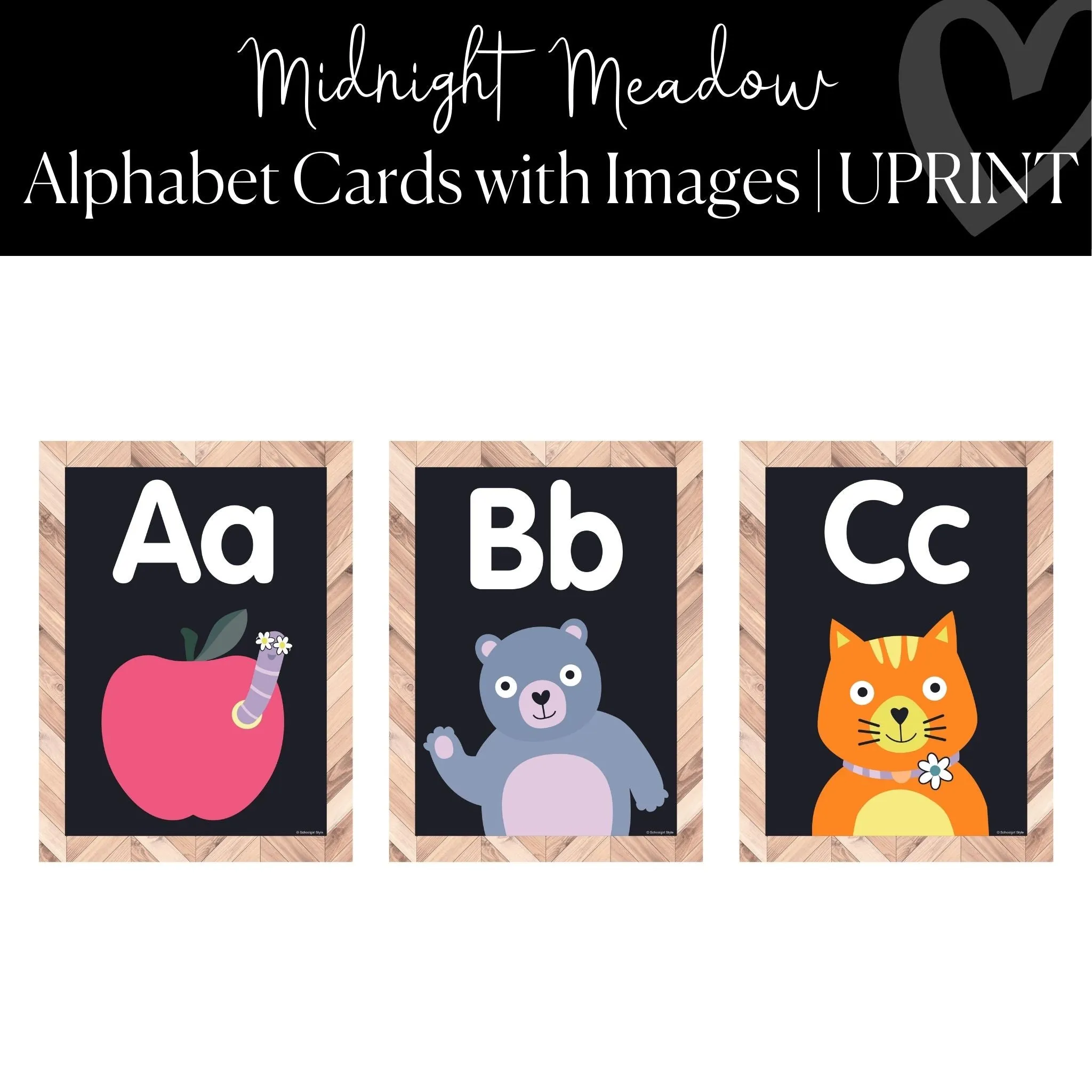 Alphabet Posters with Images | Floral Classroom Decor | UPRINT | Midnight Meadow | Schoolgirl Style