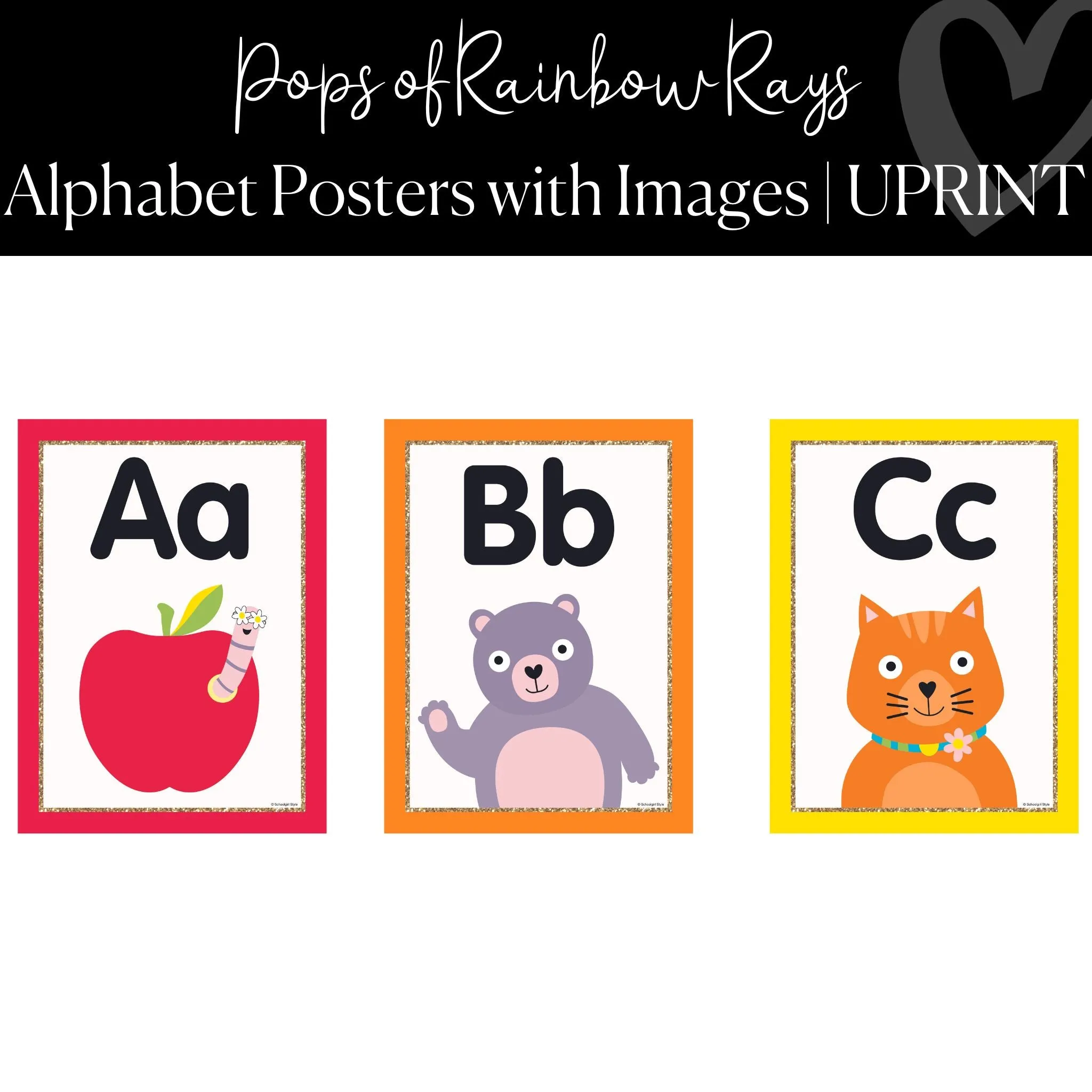 Alphabet Posters with Images | Rainbow Classroom Decor | UPRINT | Schoolgirl Style