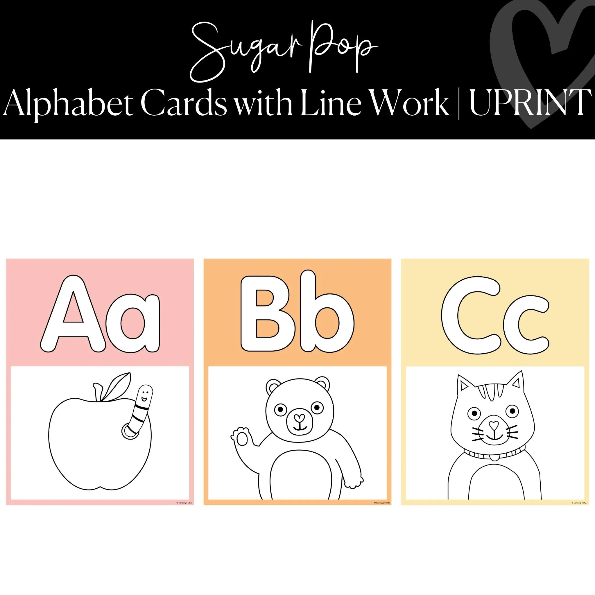 Alphabet Posters with Line Work | Pastel Classroom Decor | Sugar Pop |  UPRINT | Schoolgirl Style