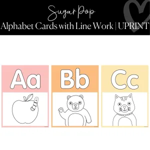 Alphabet Posters with Line Work | Pastel Classroom Decor | Sugar Pop |  UPRINT | Schoolgirl Style