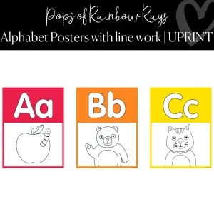 Alphabet Posters with Line Work | Rainbow Classroom Decor | Pops of Rainbow Rays |  UPRINT | Schoolgirl Style