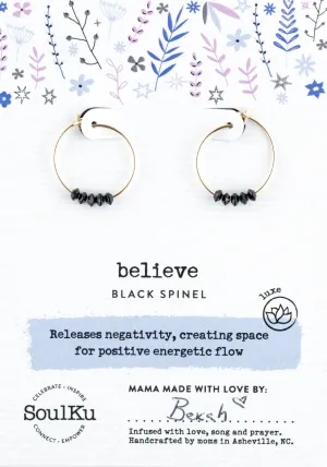 Black Spinel Gold Hoop Earrings for Believe