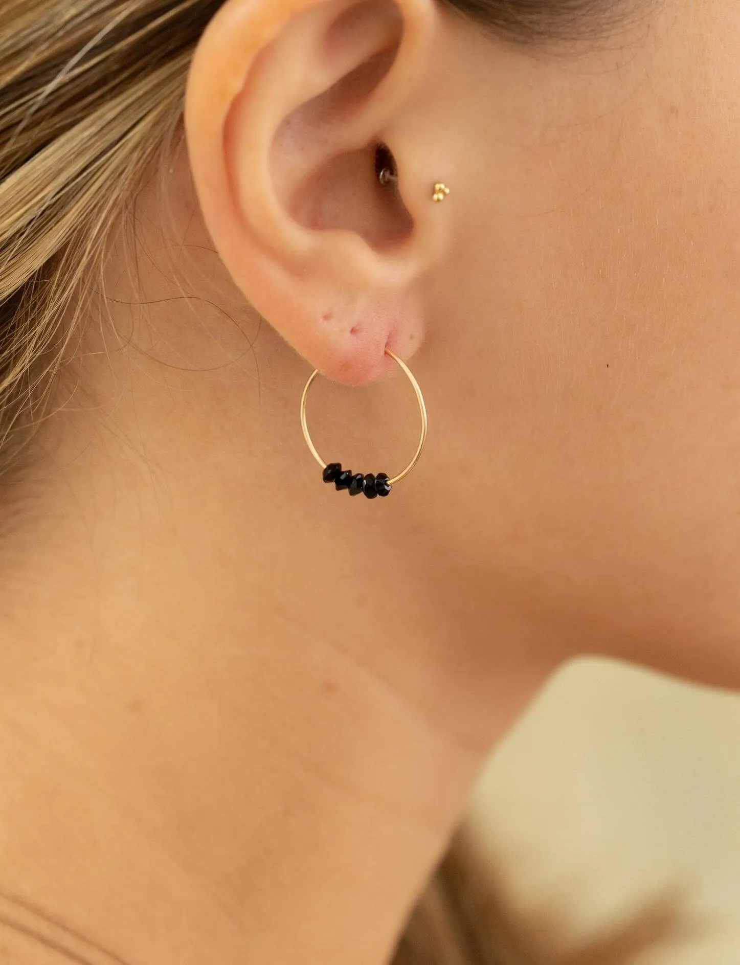 Black Spinel Gold Hoop Earrings for Believe