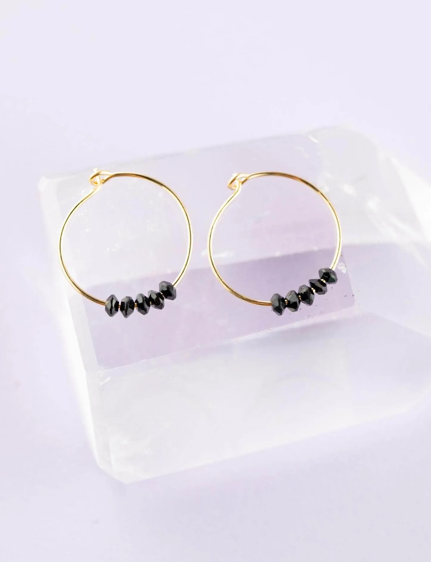 Black Spinel Gold Hoop Earrings for Believe