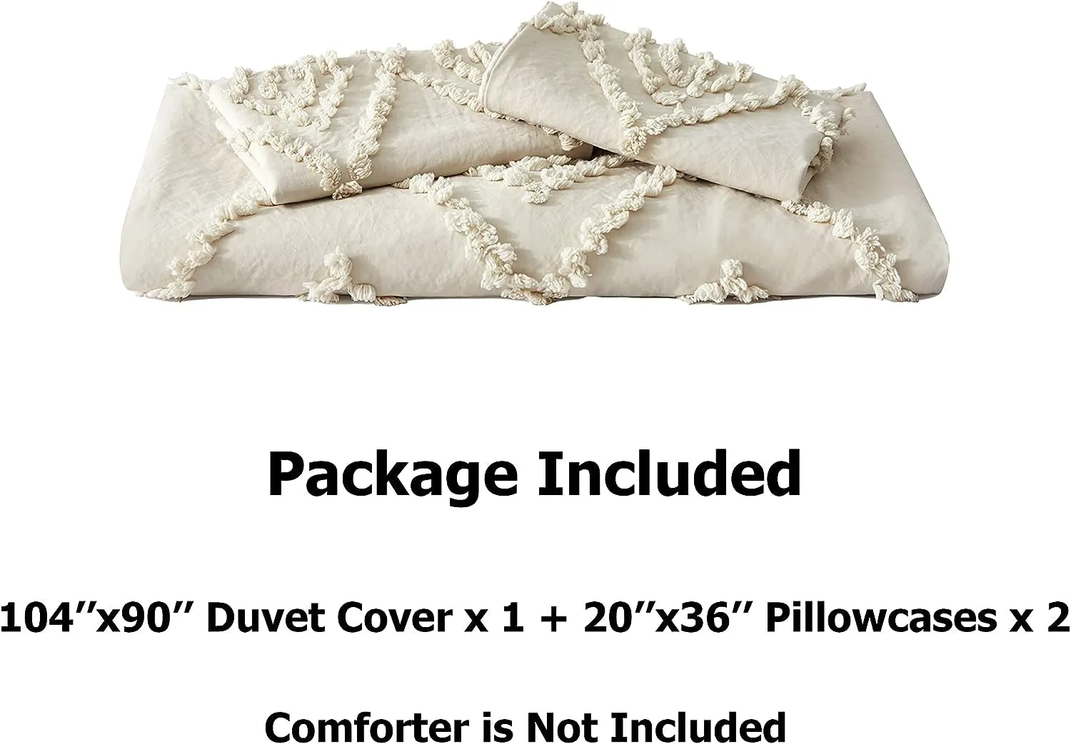 Boho Tufted Duvet Cover Set -3-Piece Boho Embroidery Shabby Chic Bedding Set for All Seasons