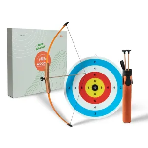 Children's Wooden Longbow, quiver, 3 Arrows. and Target