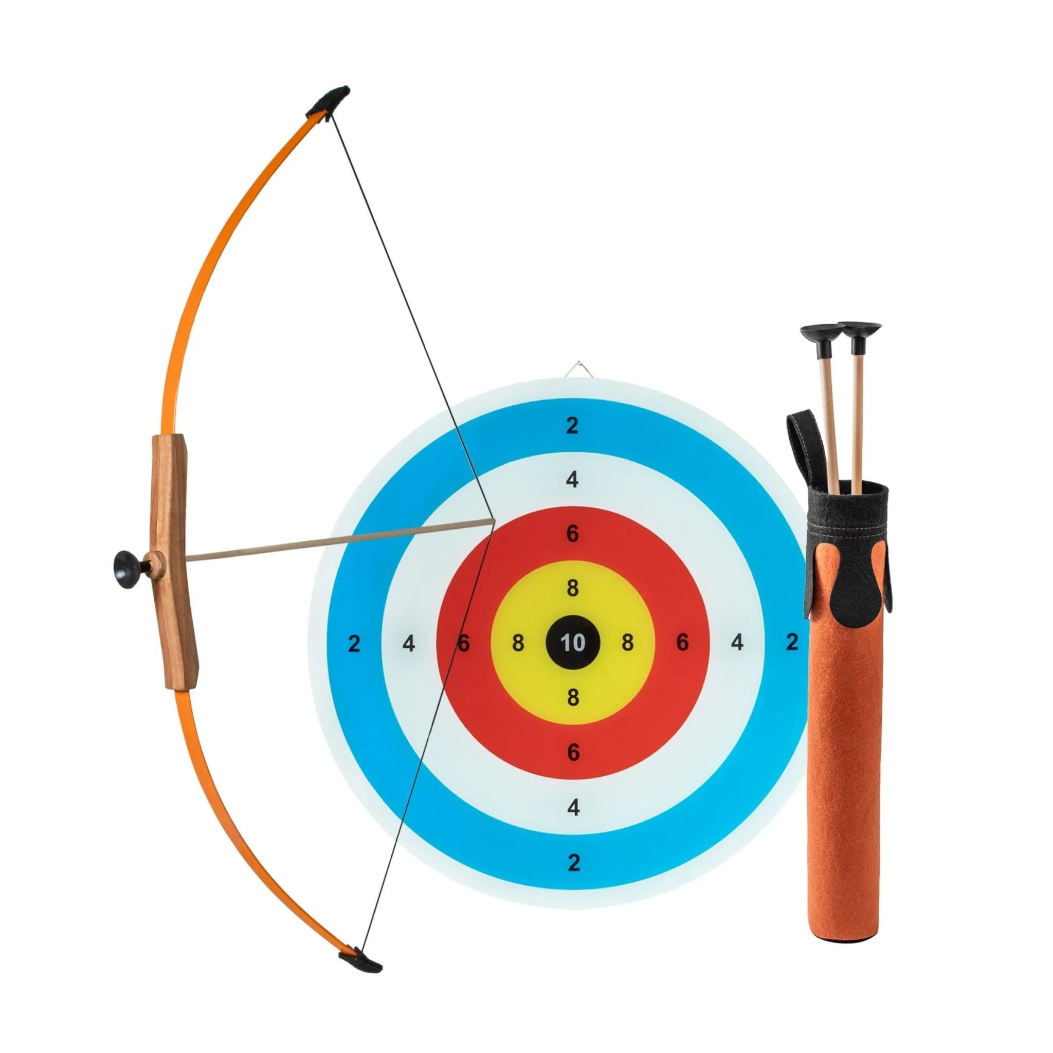 Children's Wooden Longbow, quiver, 3 Arrows. and Target