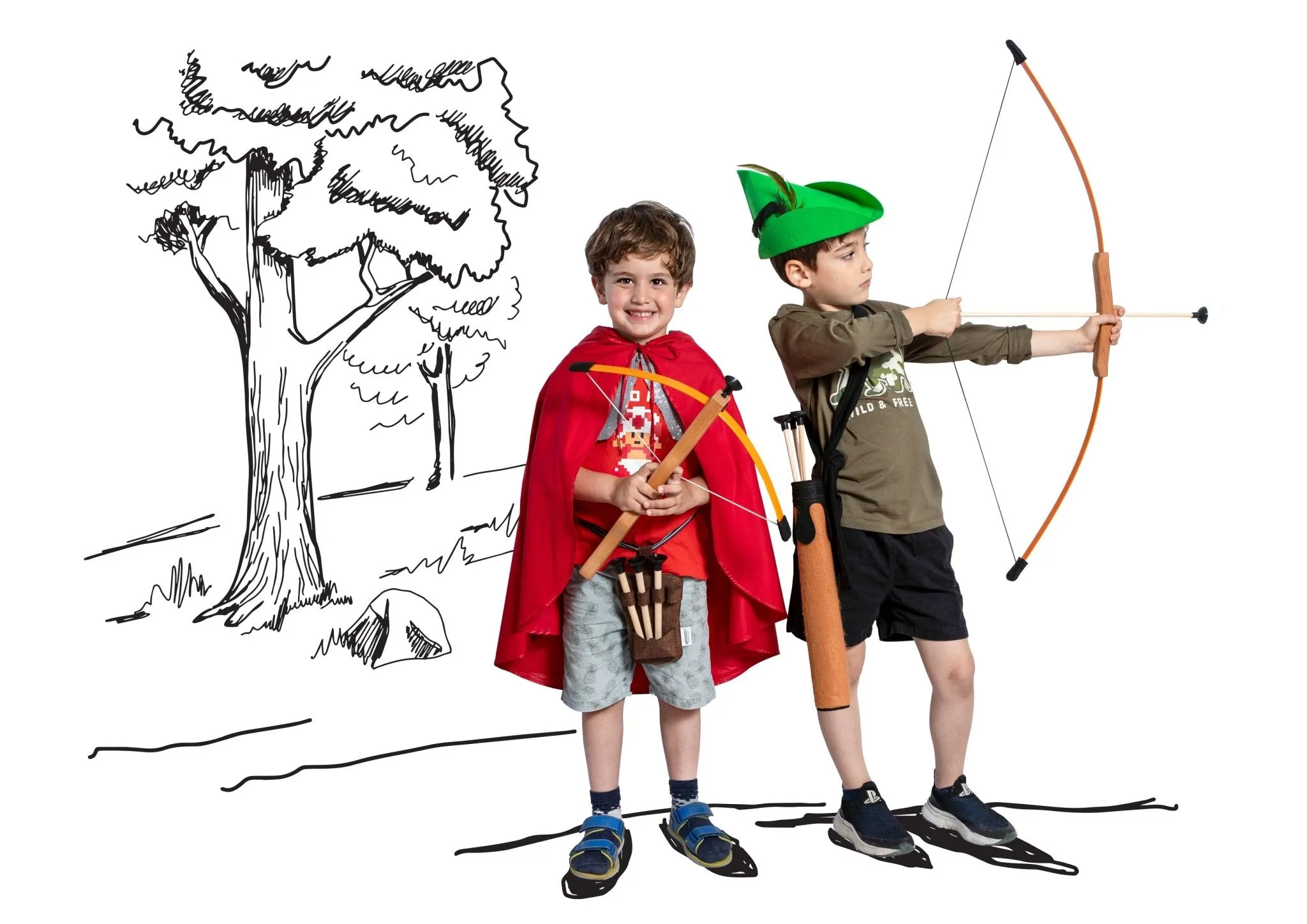 Children's Wooden Longbow, quiver, 3 Arrows. and Target