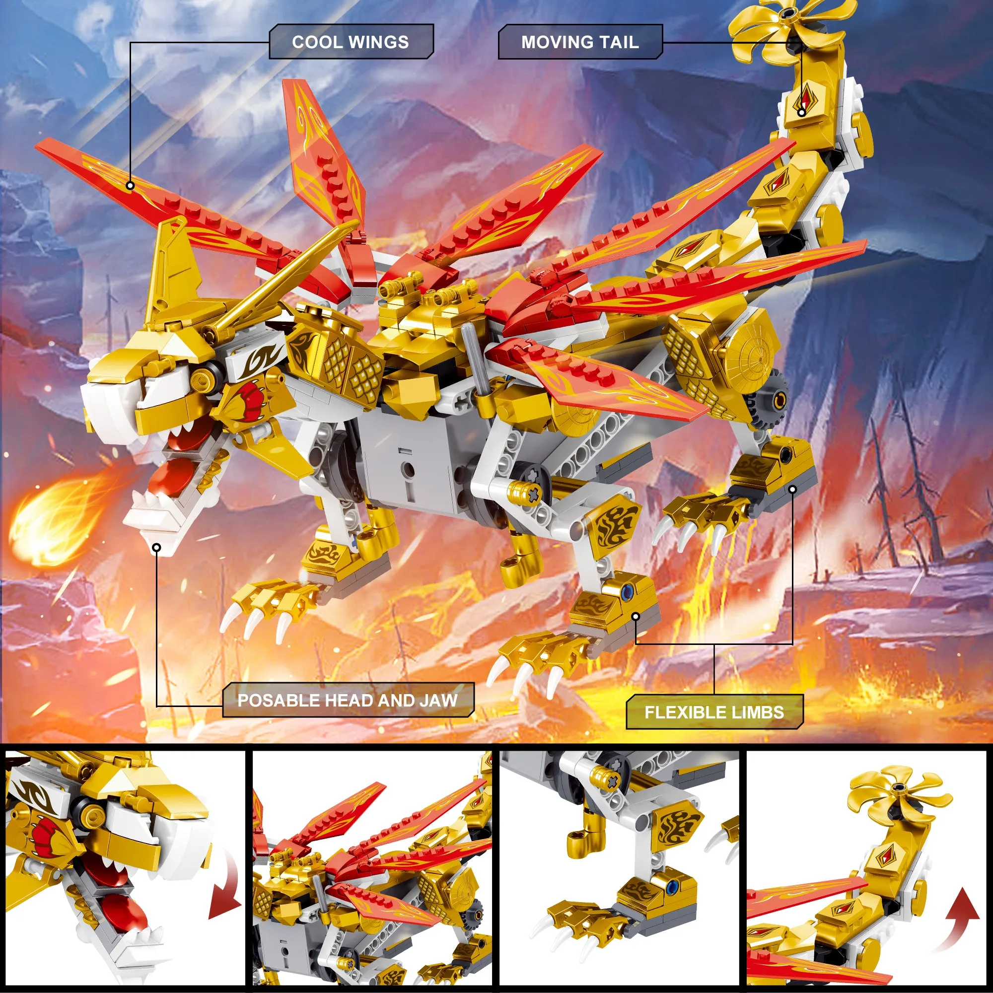 Dragon Building Toys (512PCS), Educational Christmas Birthday Gift idea for Kids Boys Girls 8-12-14, Remote Control & APP Programmable Coding Dragon Building Kit