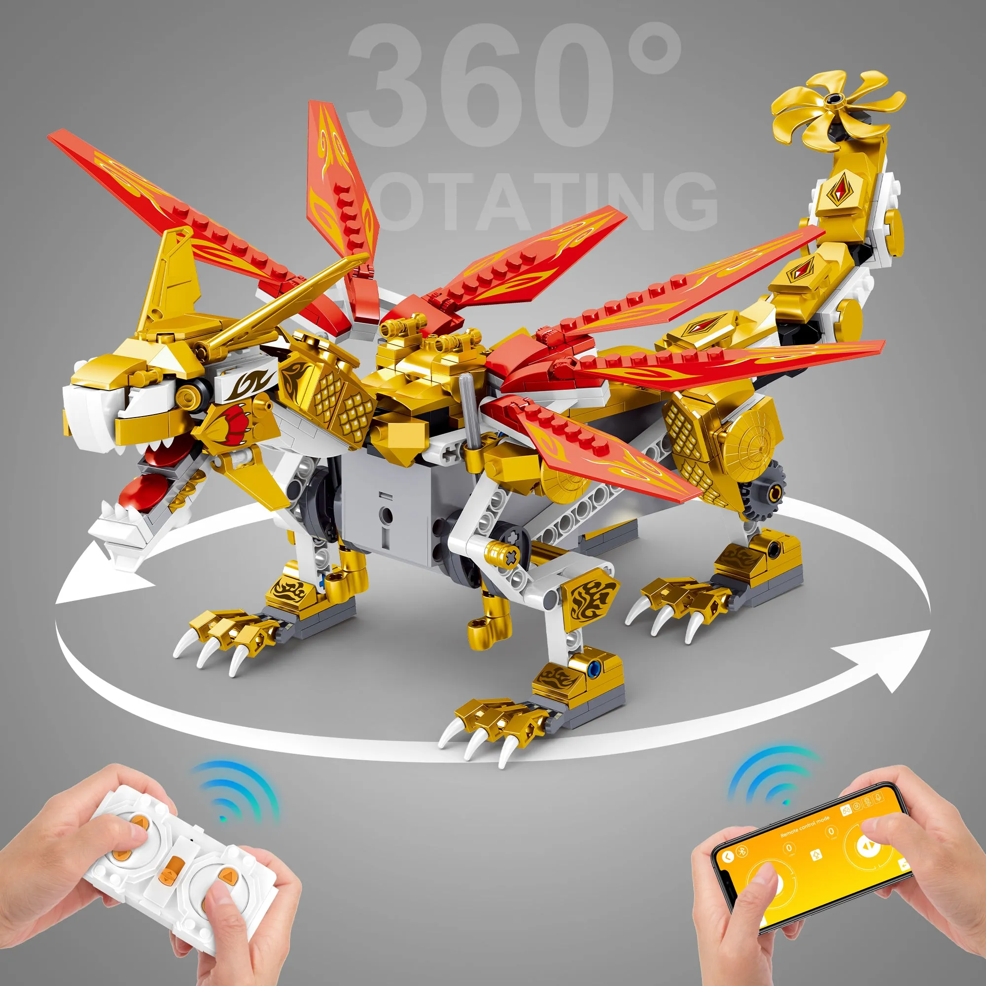 Dragon Building Toys (512PCS), Educational Christmas Birthday Gift idea for Kids Boys Girls 8-12-14, Remote Control & APP Programmable Coding Dragon Building Kit