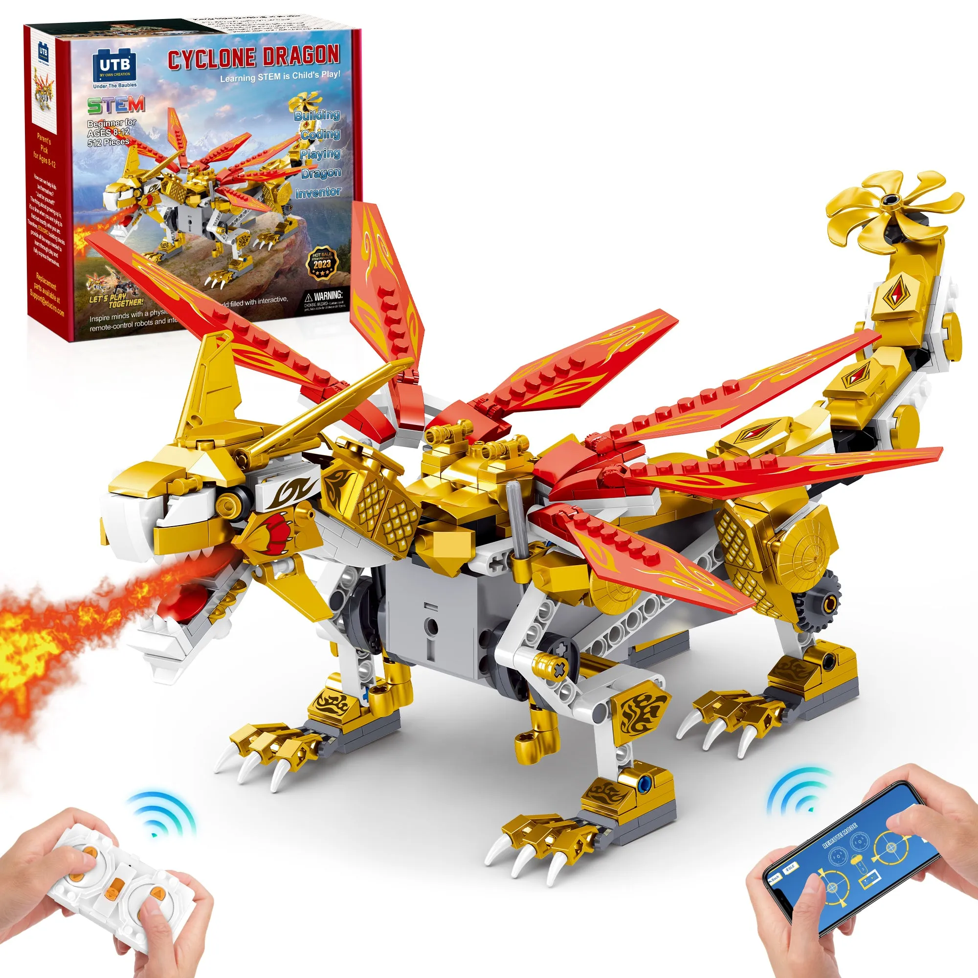 Dragon Building Toys (512PCS), Educational Christmas Birthday Gift idea for Kids Boys Girls 8-12-14, Remote Control & APP Programmable Coding Dragon Building Kit