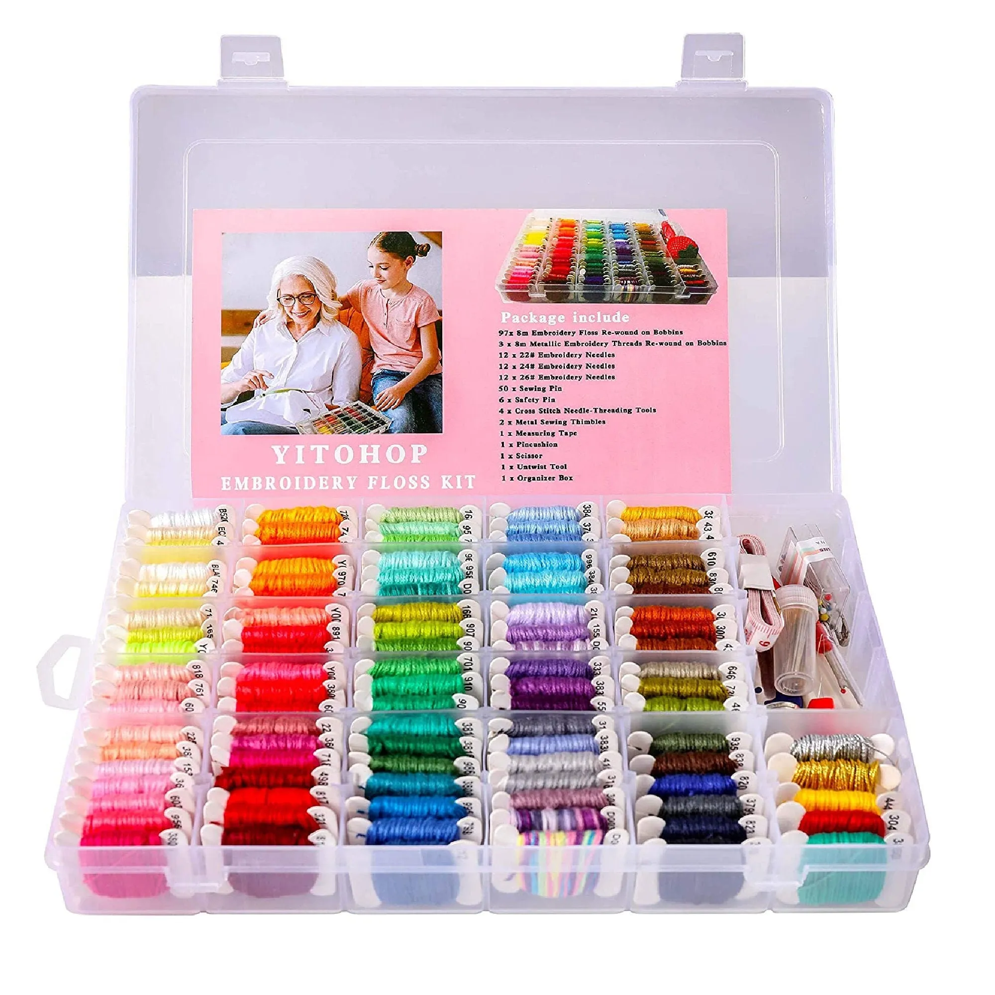 Embroidery Floss Cross Stitch Threads | Friendship Bracelet String Kit with Organizer Storage Box Included