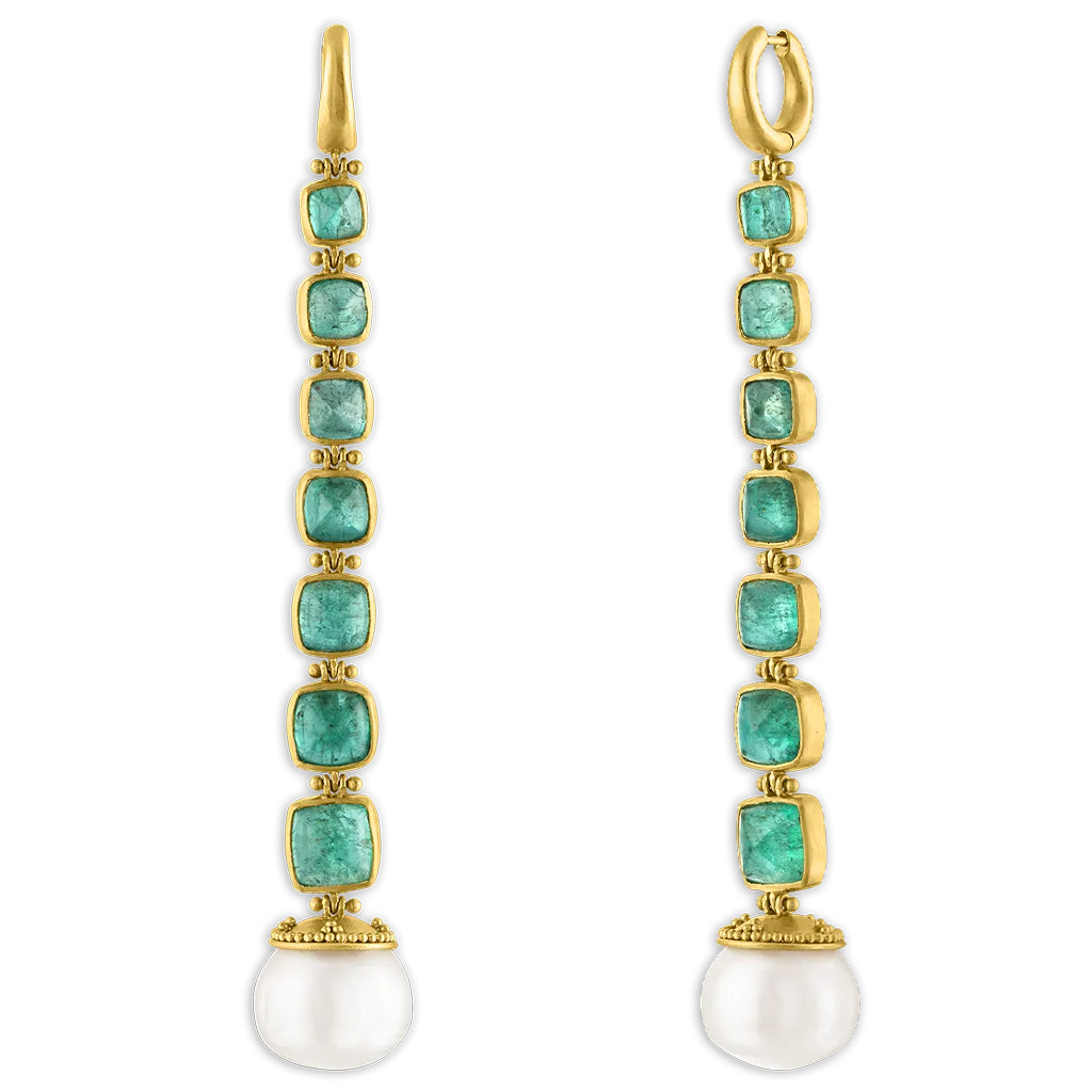 Emerald and South Sea Pearl Chime Earrings