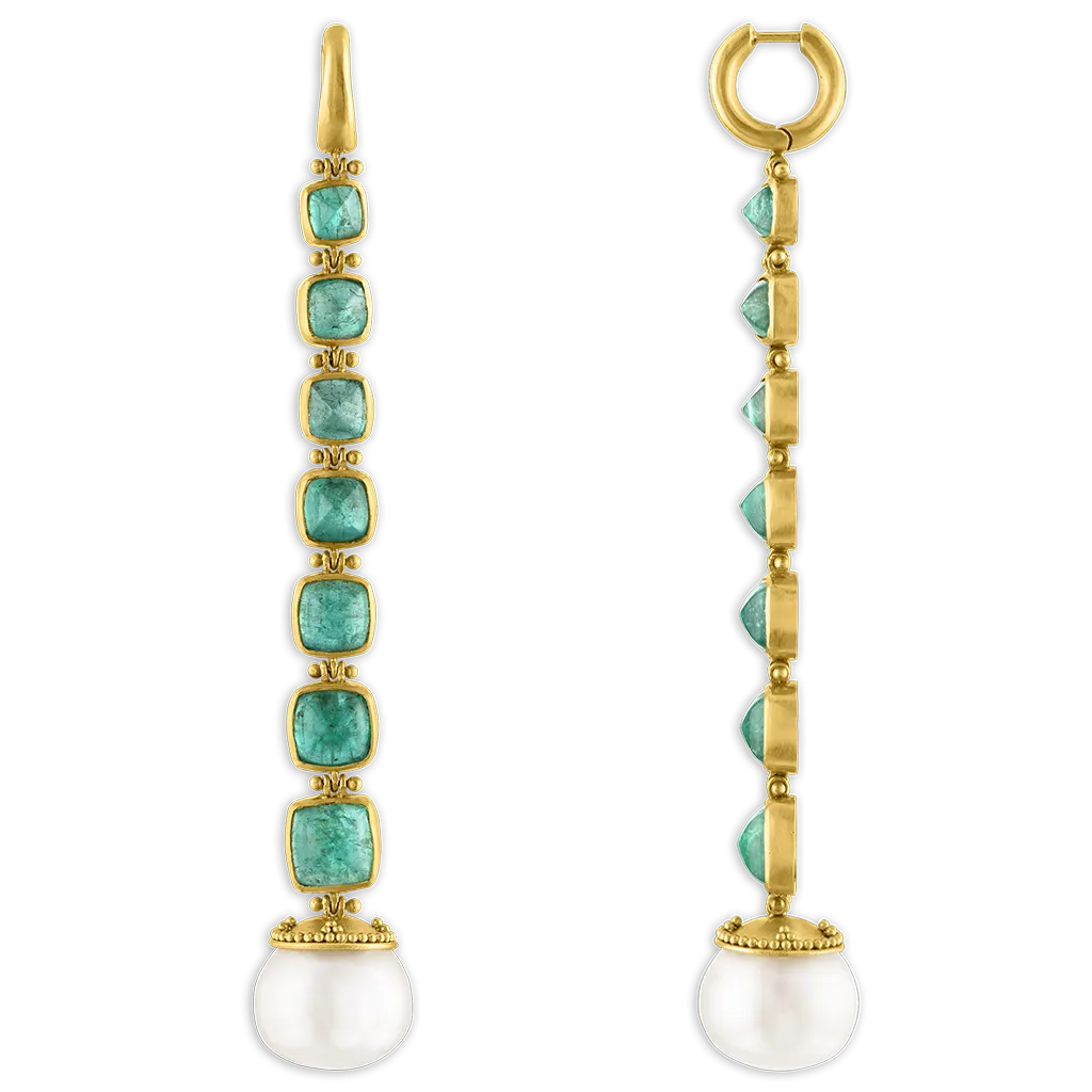 Emerald and South Sea Pearl Chime Earrings