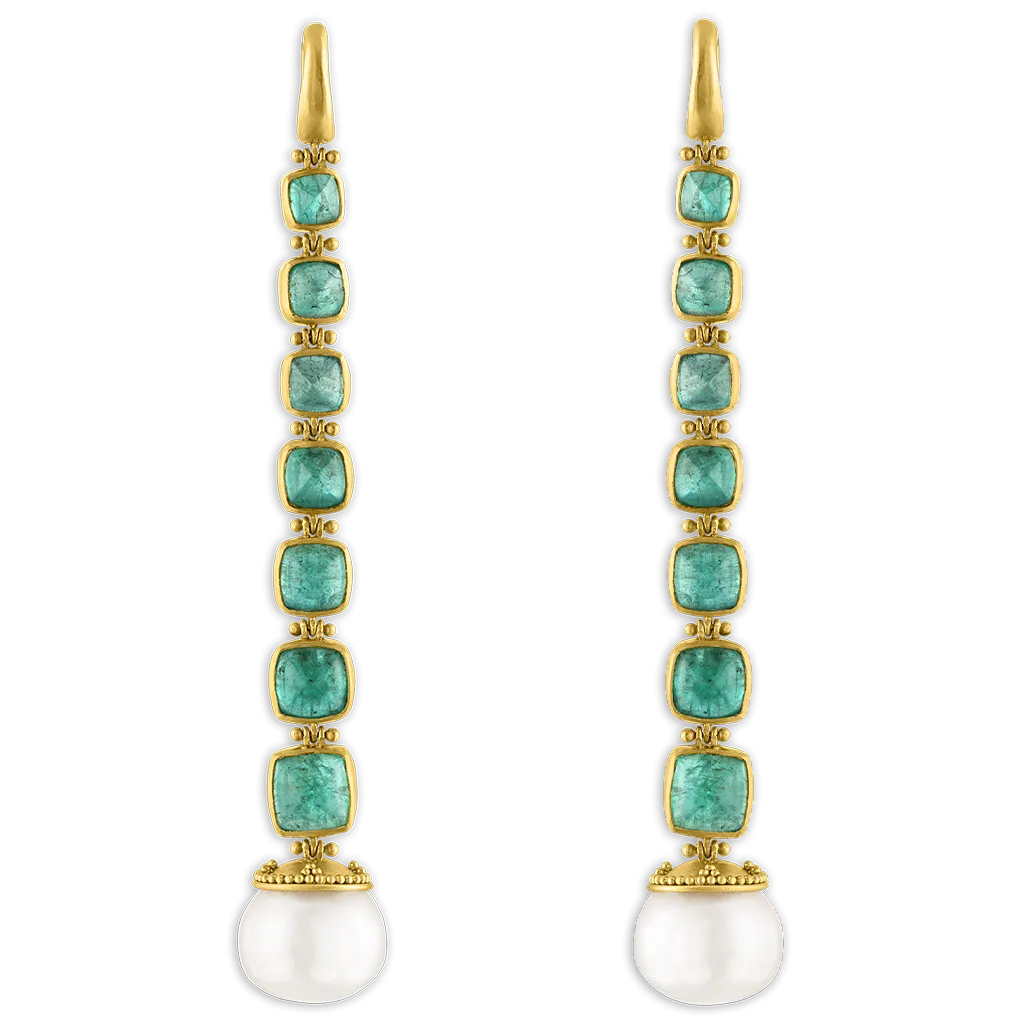 Emerald and South Sea Pearl Chime Earrings