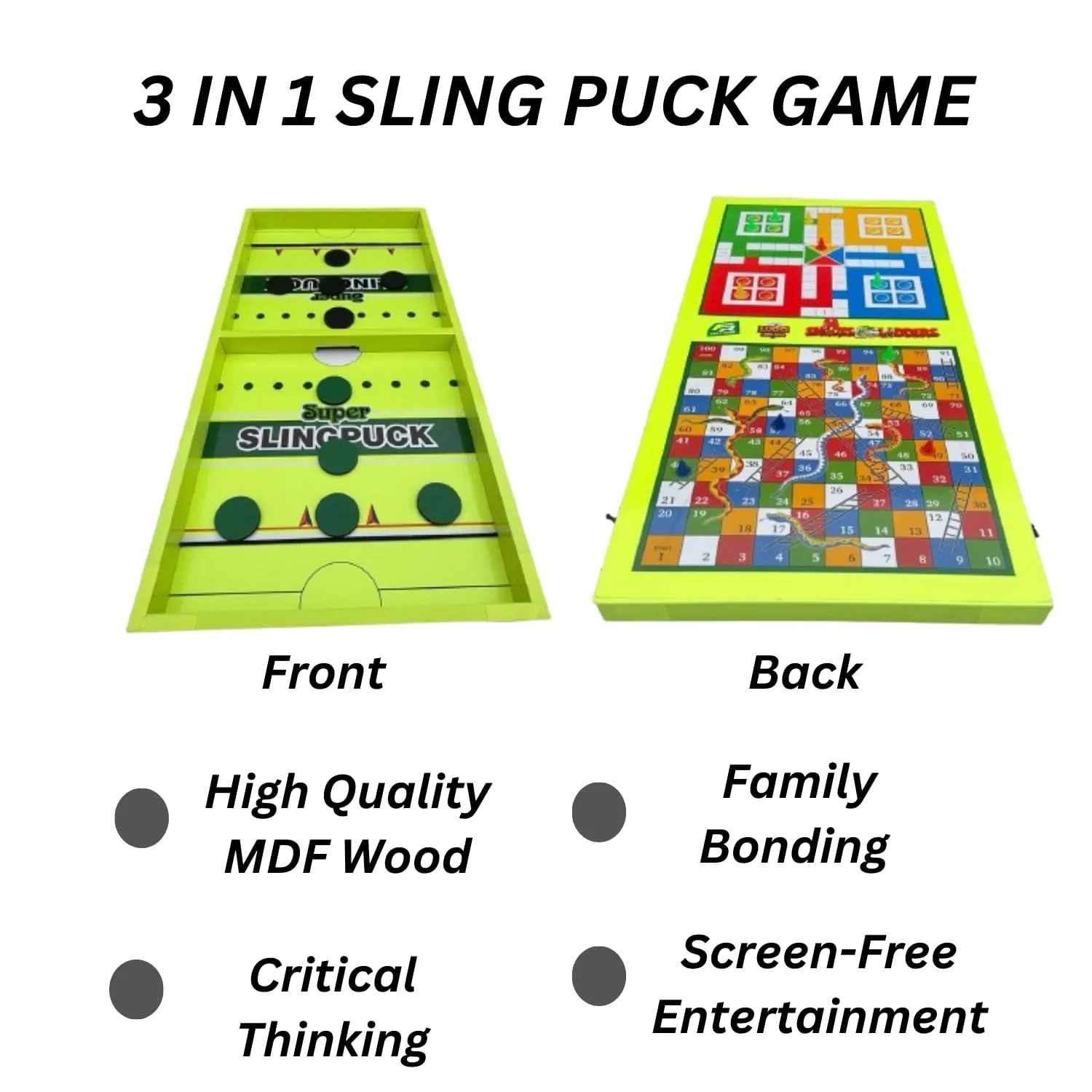 Fast Rush - Fast Sling Puck Board Game - 3 in 1 Fastest Finger First Board Games for Adults & Kids, Ludo Board Game, Sling Puck Board Game Perfect for Family (String Hokey)