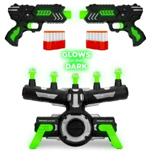 Glow-in-the-Dark Foam Dart Blasters & Target Set w/ 24 Darts, 2 Blasters