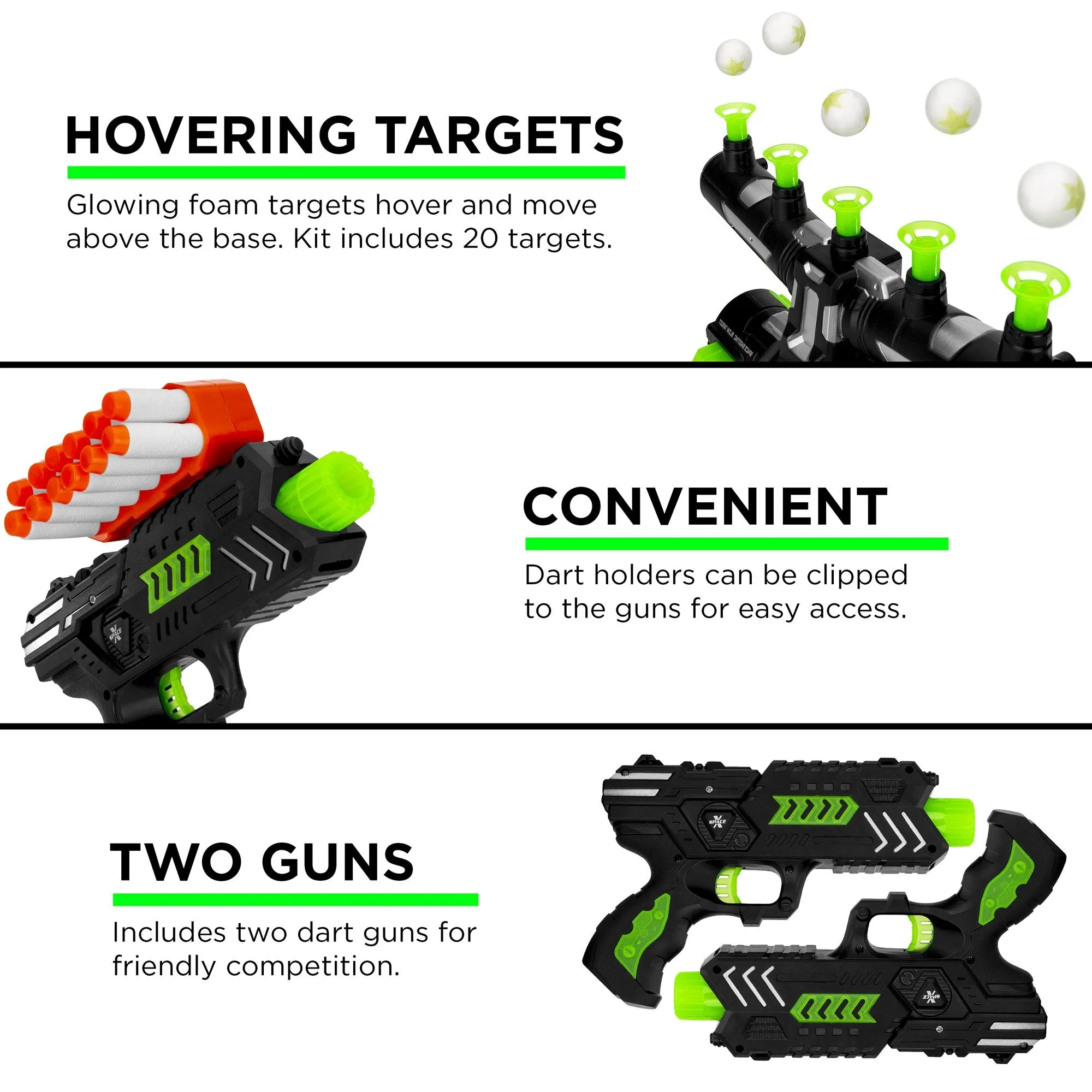 Glow-in-the-Dark Foam Dart Blasters & Target Set w/ 24 Darts, 2 Blasters