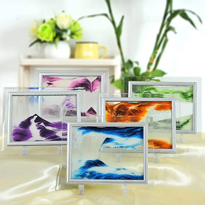 Kresal 3D Sandscape Moving Sand Picture Frame, Liquid Landscape Painting Glass Photo Desk Ornaments, Display Sand Motion Art Home Decor