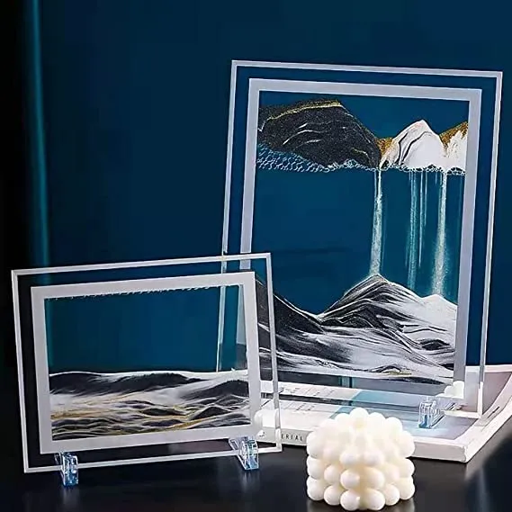 Kresal 3D Sandscape Moving Sand Picture Frame, Liquid Landscape Painting Glass Photo Desk Ornaments, Display Sand Motion Art Home Decor