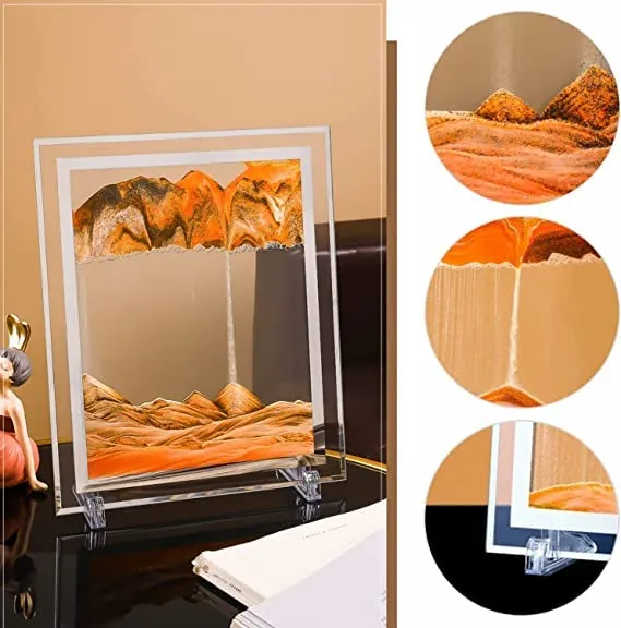 Kresal 3D Sandscape Moving Sand Picture Frame, Liquid Landscape Painting Glass Photo Desk Ornaments, Display Sand Motion Art Home Decor