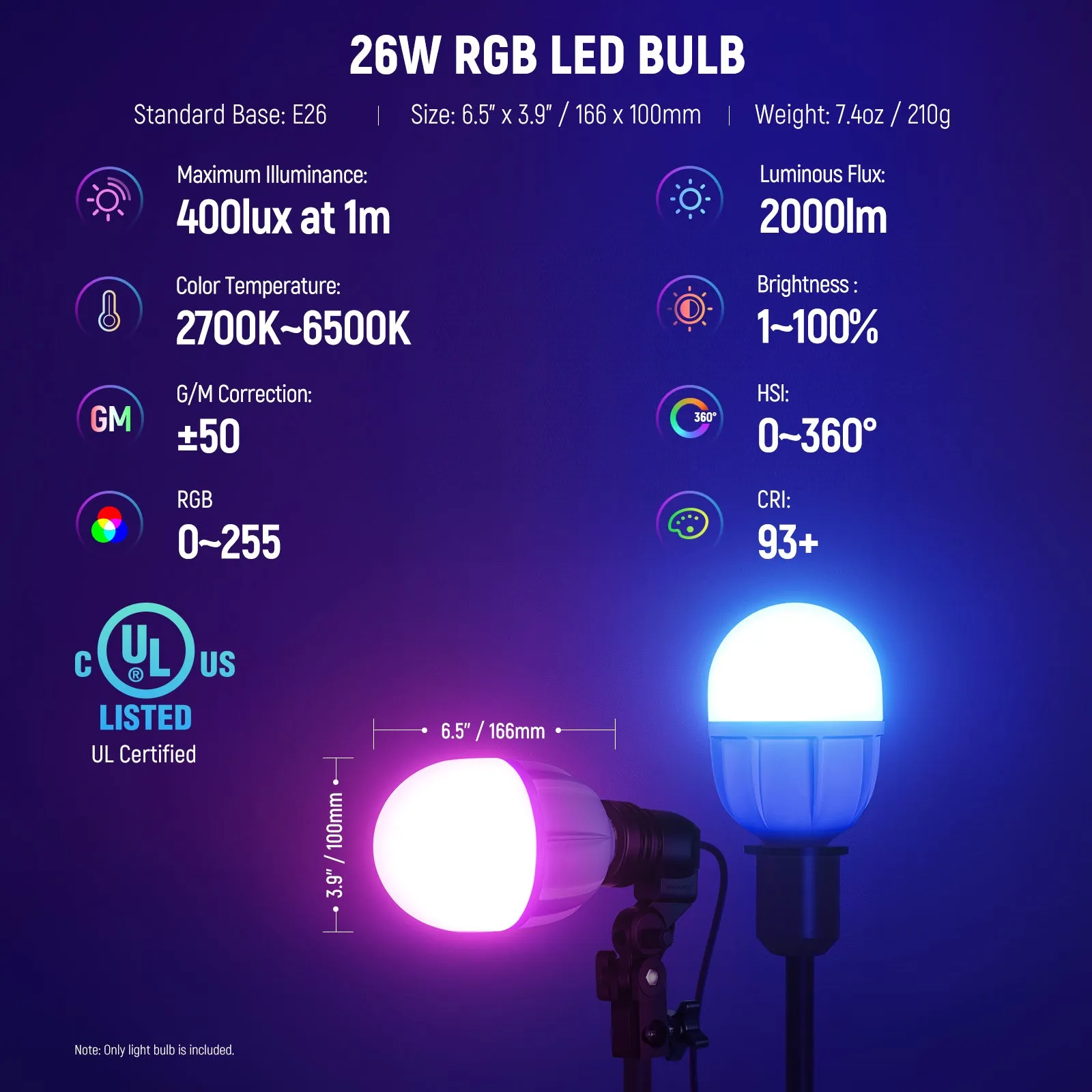 NEEWER T100C 24W RGB LED Light Bulb