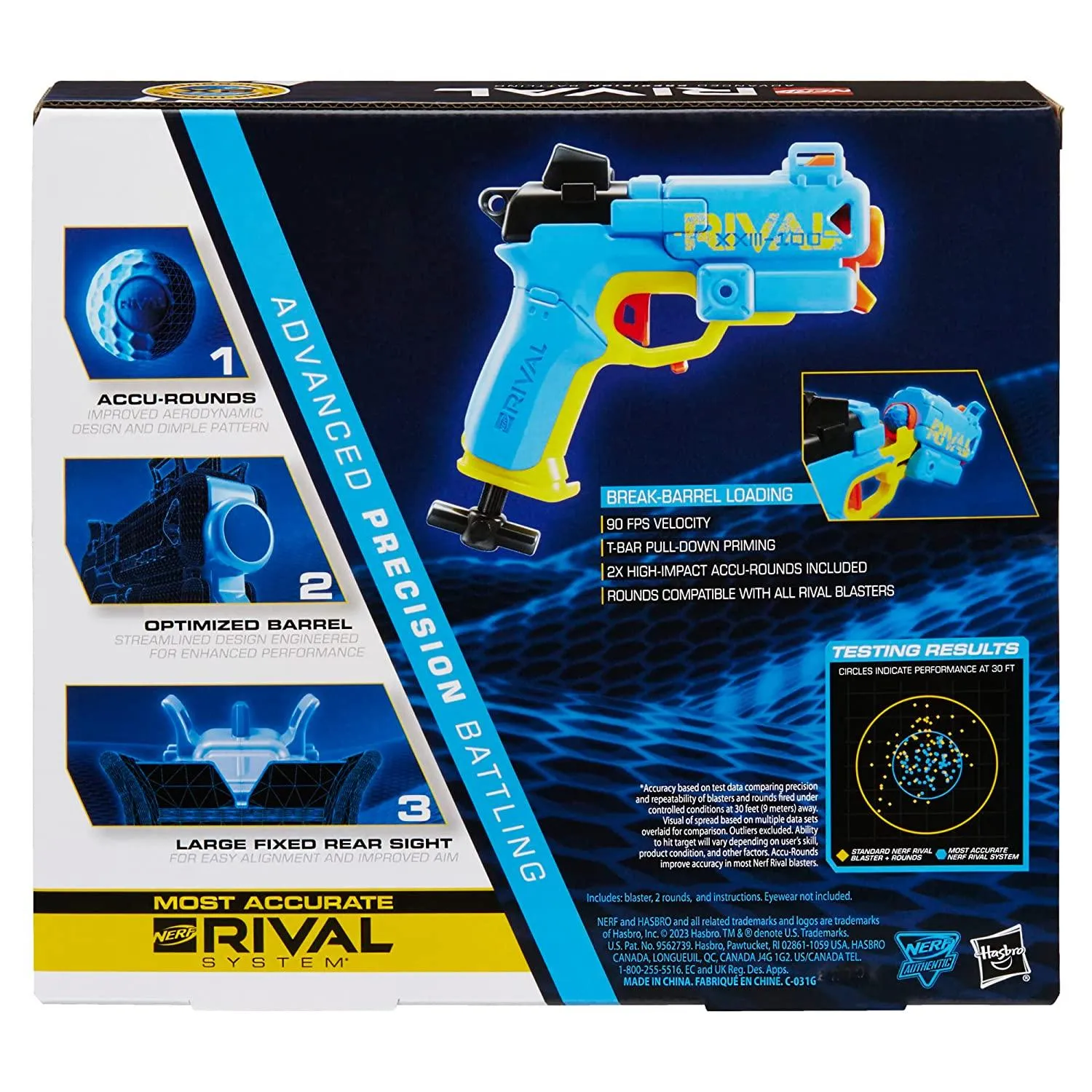 Nerf Rival Pilot XXIII-100 Blaster, Break-Barrel Load, T-Bar Priming, 2 Nerf Rival Accu-Rounds, Most Accurate Nerf Rival System, 90 FPS