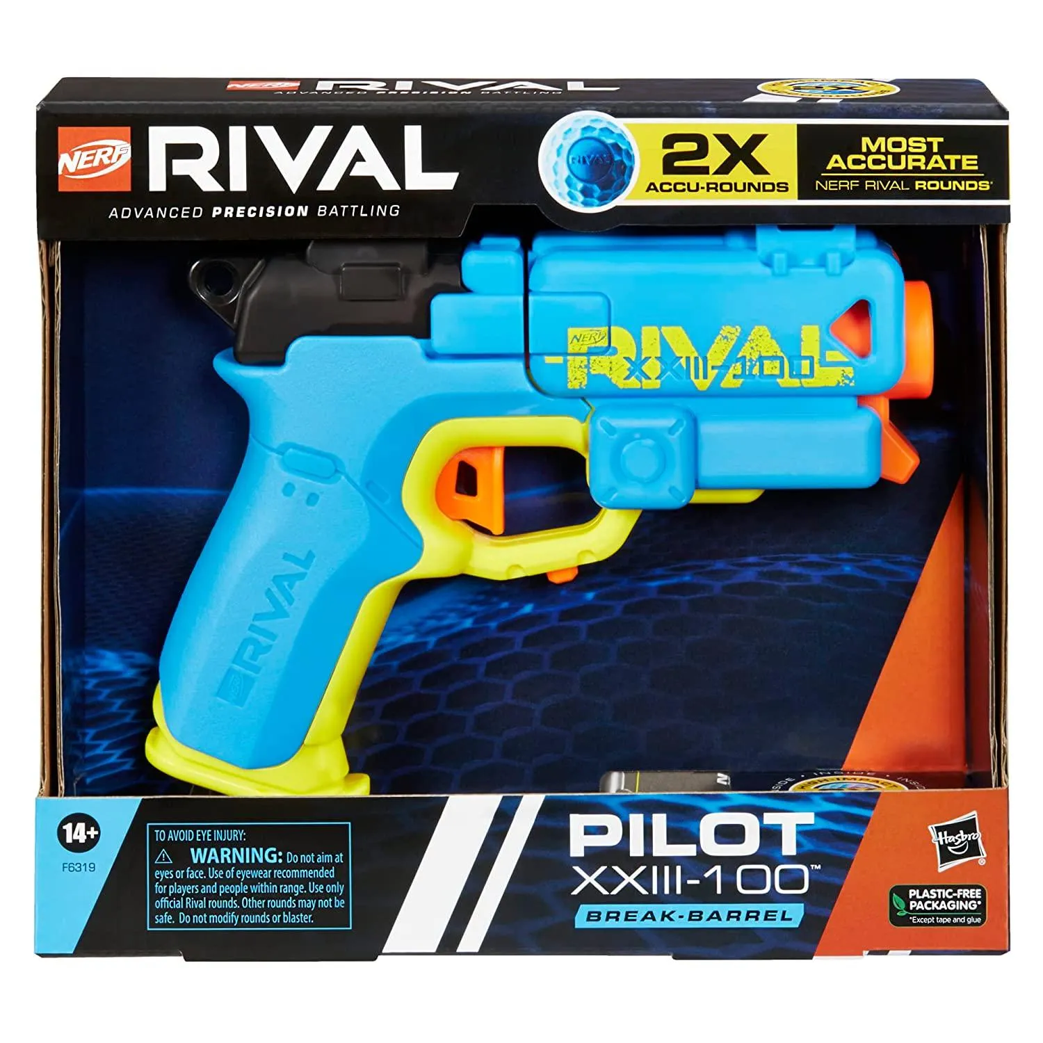 Nerf Rival Pilot XXIII-100 Blaster, Break-Barrel Load, T-Bar Priming, 2 Nerf Rival Accu-Rounds, Most Accurate Nerf Rival System, 90 FPS