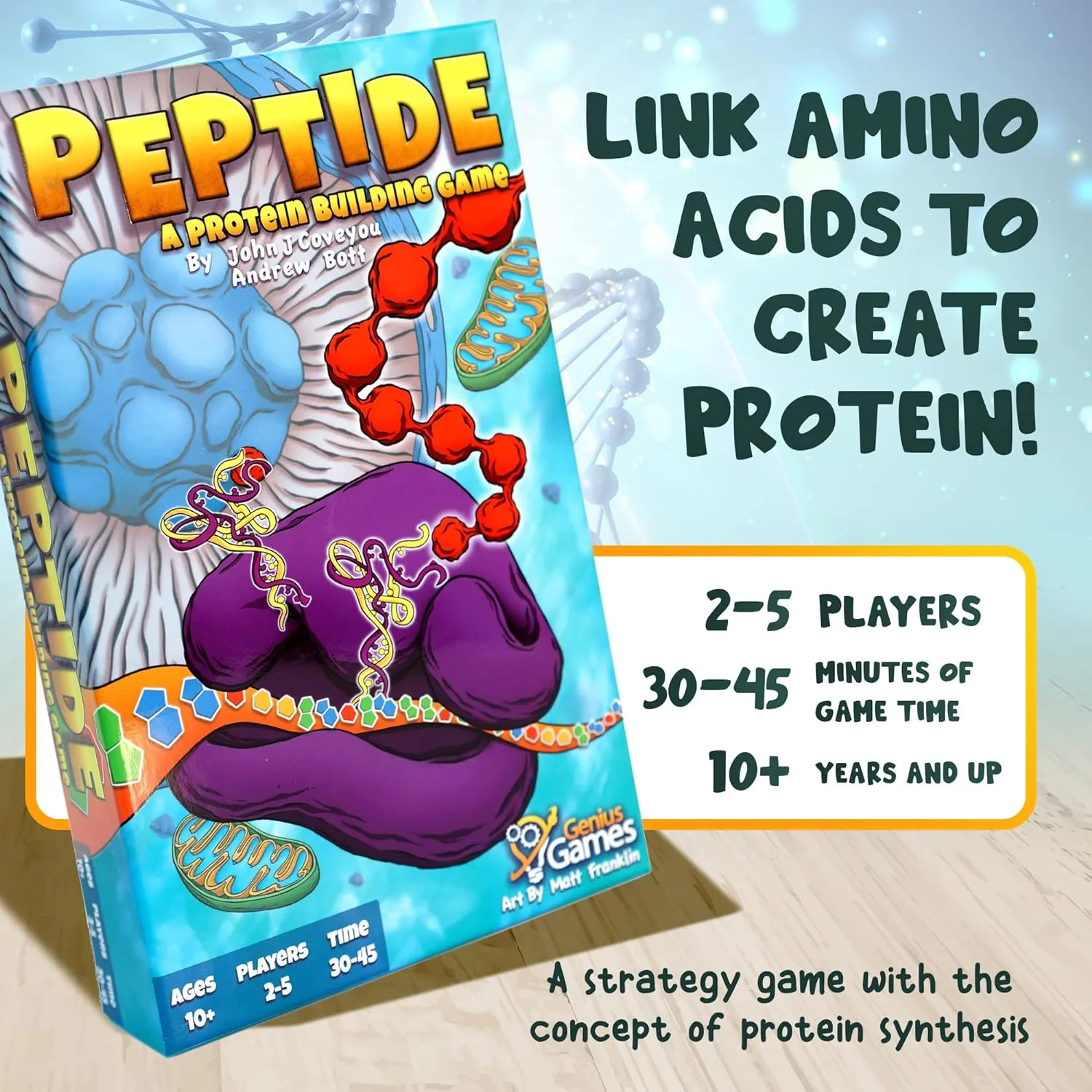 Peptide: A Protein Building Game | A Strategy Card Game with Accurate Science for Gamers and Teachers | Teaches Amino Acids, mRNA, Organelles