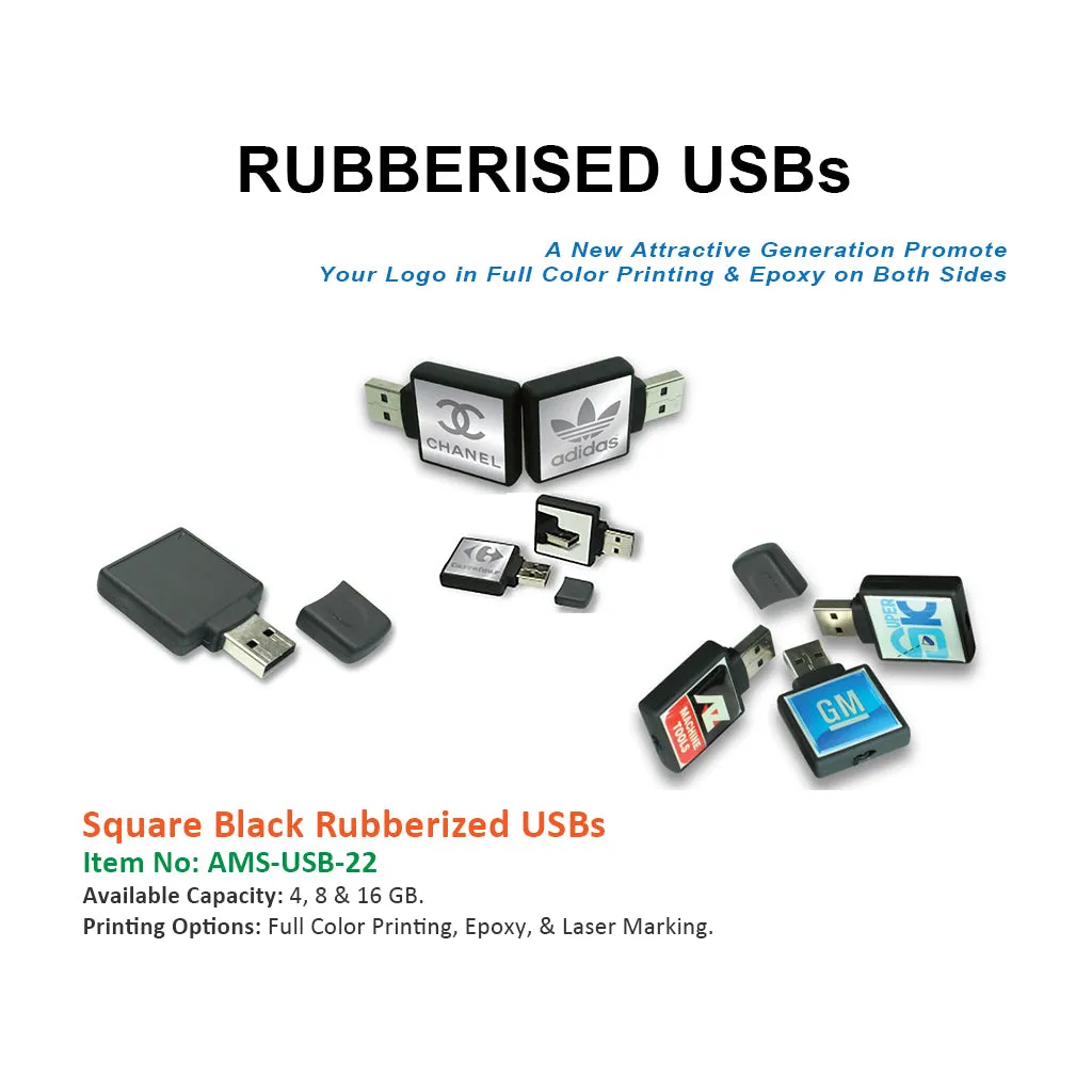 Square Black Rubberized USBs