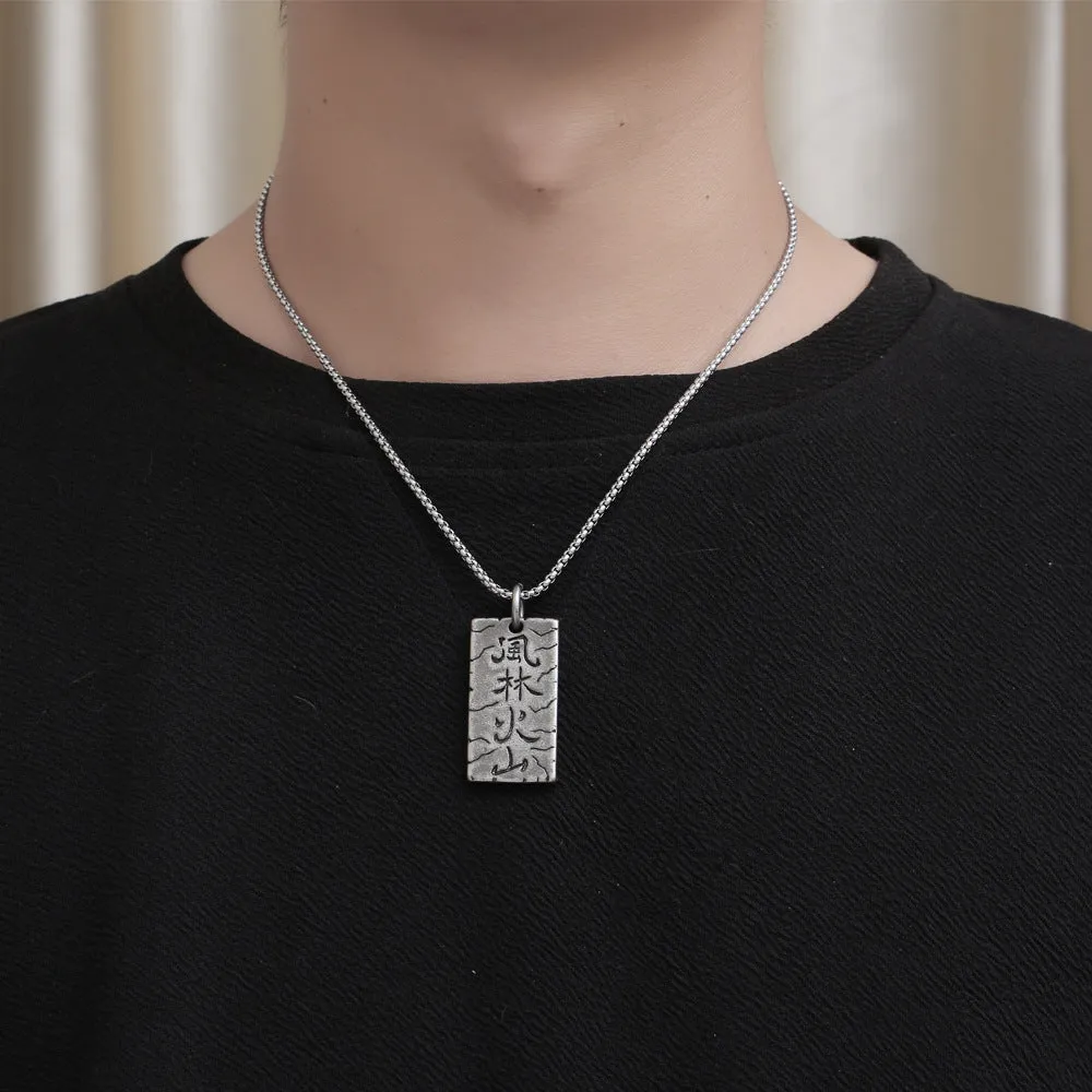 Titanium Steel Military Pendant Necklace Inspired by Sun Tzu's Art of War for Men