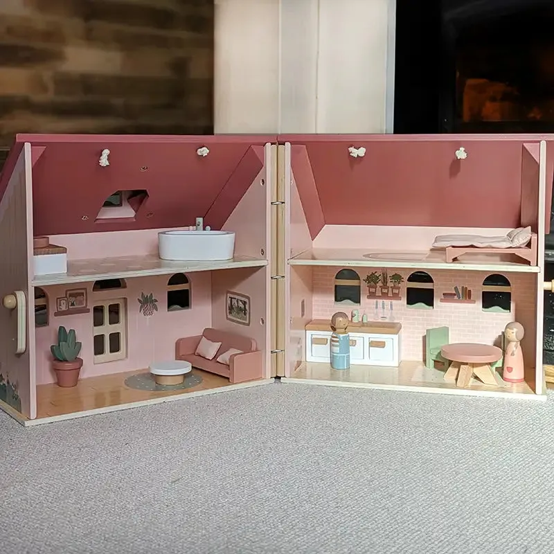 Wooden Portable Dolls House with Furniture