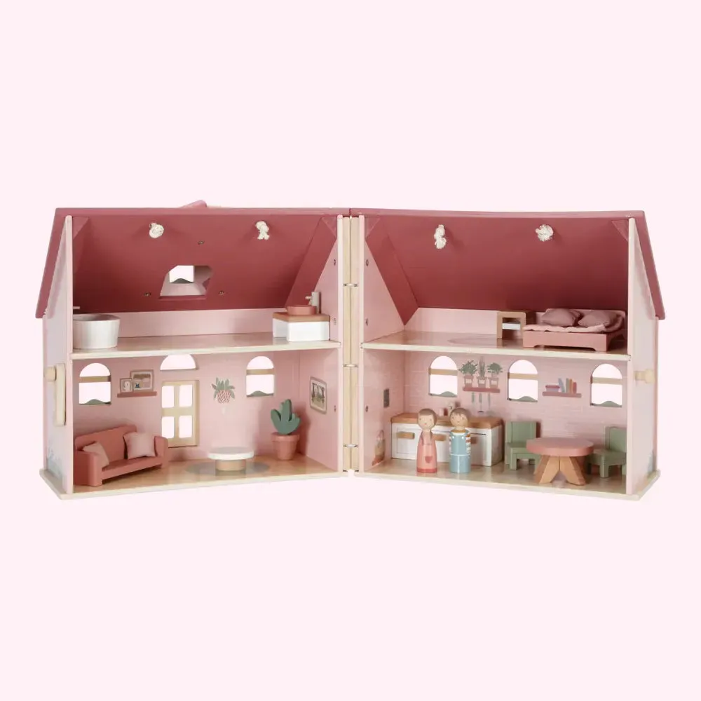 Wooden Portable Dolls House with Furniture