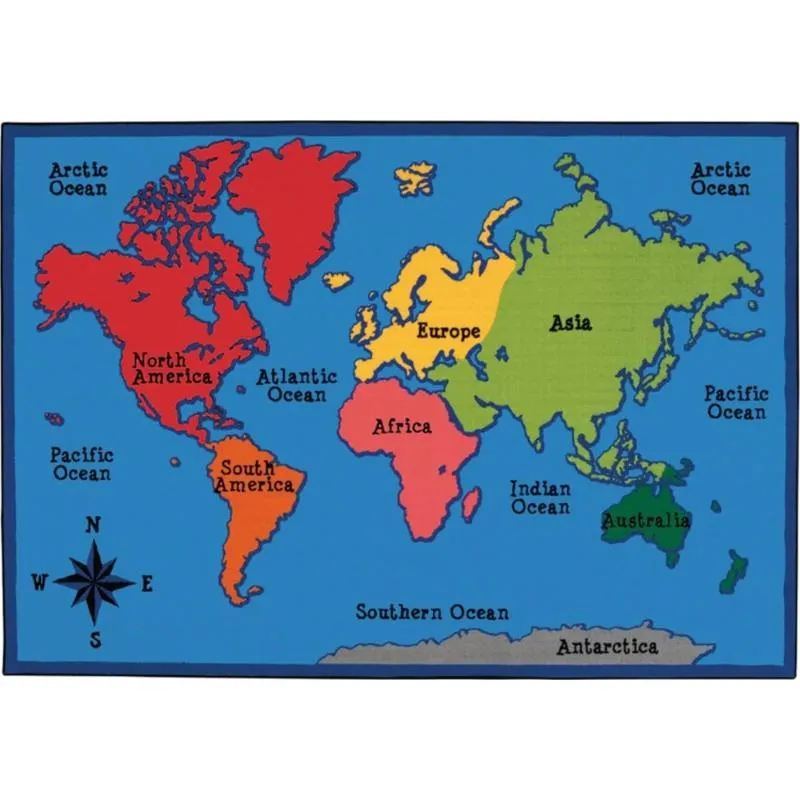 World Map Classroom Rug