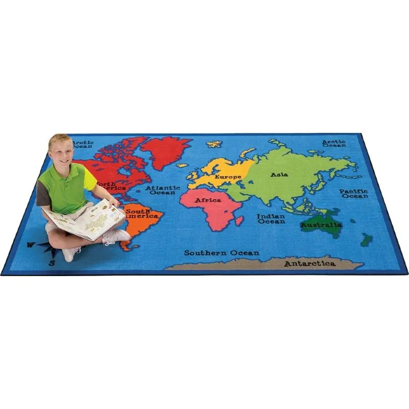 World Map Classroom Rug